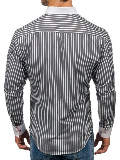 Camisa de rayas de manga larga para hombre grafito Bolf 1771