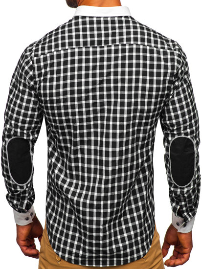 Camisa elegante a cuadros de manga larga para hombre negro Bolf 5737-1