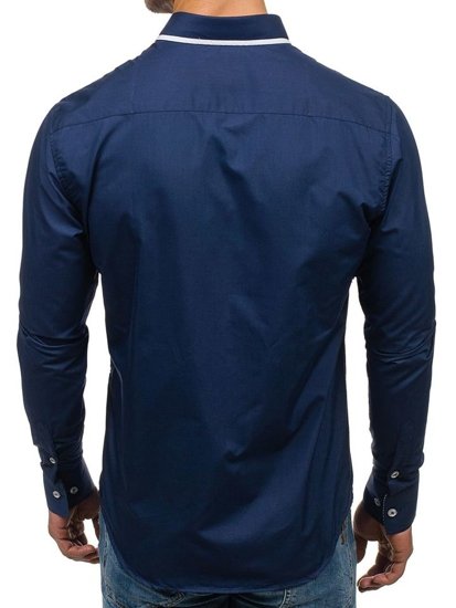 Camisa elegante con manga larga para hombre azul oscuro Bolf 6857