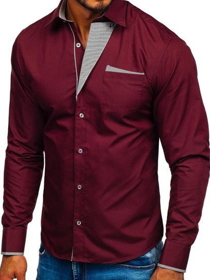Camisa elegante con manga larga para hombre color burdeos Bolf 4713