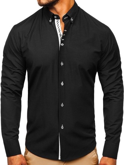 Camisa elegante con manga larga para hombre negra Bolf 5796