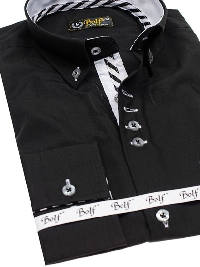 Camisa elegante con manga larga para hombre negra Bolf 5796