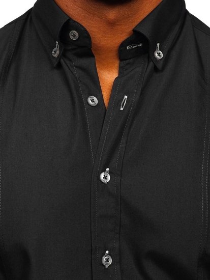 Camisa elegante de manga corta para hombre negro Bolf 5535