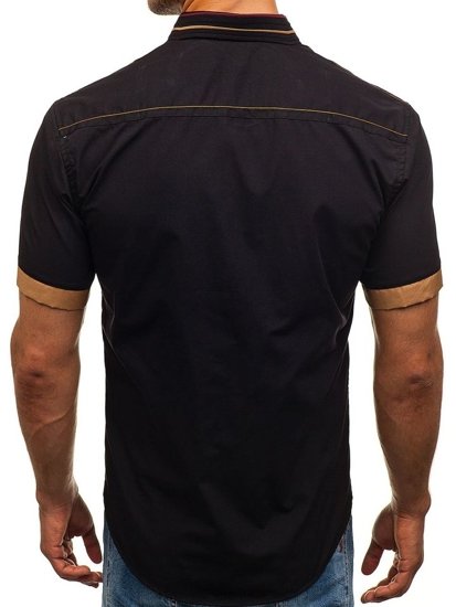 Camisa elegante de manga corta para hombre negro Bolf 6513