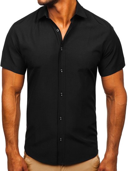 Camisa elegante de manga corta para hombre negro Bolf 7501