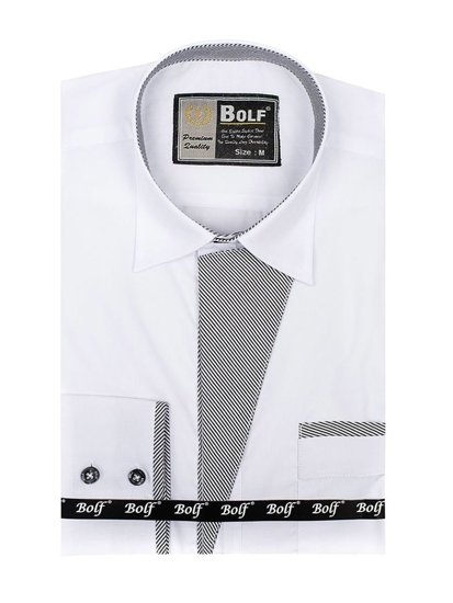 Camisa elegante de manga larga blanca para hombre Bolf 4713