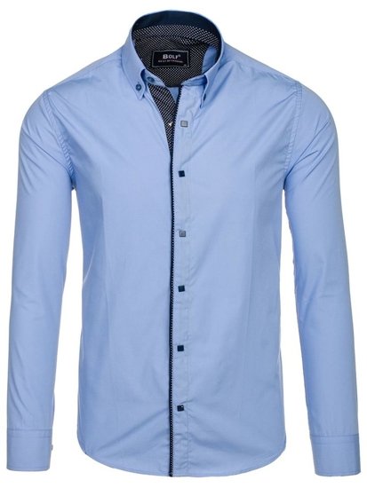 Camisa elegante de manga larga para hombre azul celeste Bolf 7724