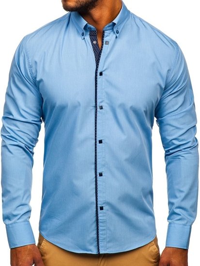 Camisa elegante de manga larga para hombre azul celeste Bolf 7724
