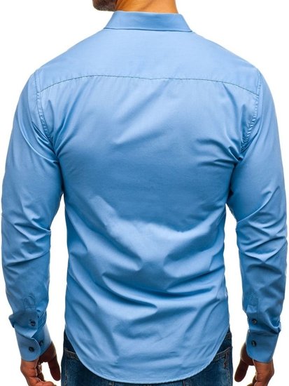 Camisa elegante de manga larga para hombre azul celeste Bolf 8822