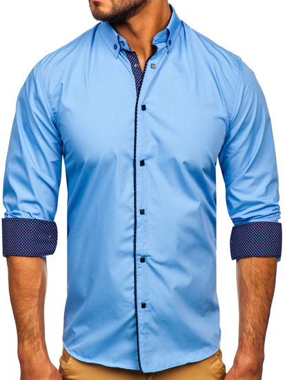 Camisa elegante de manga larga para hombre azul claro Bolf 7724-1