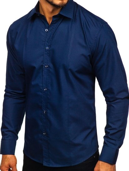 Camisa elegante de manga larga para hombre azul oscuro Bolf 4705G