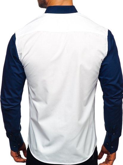 Camisa elegante de manga larga para hombre azul oscuro Bolf 5726-1