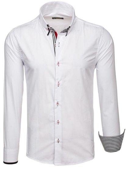 Camisa elegante de manga larga para hombre blanca y negra Bolf 1747