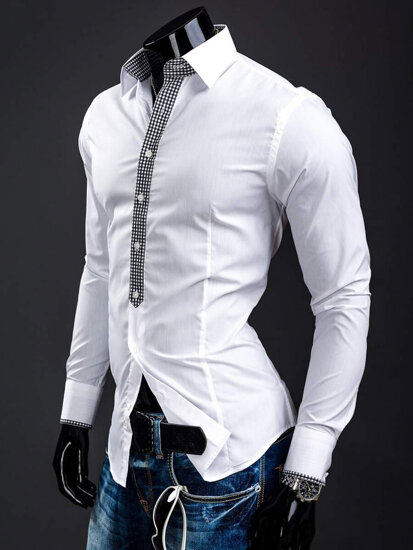 Camisa elegante de manga larga para hombre blanco Bolf 0939