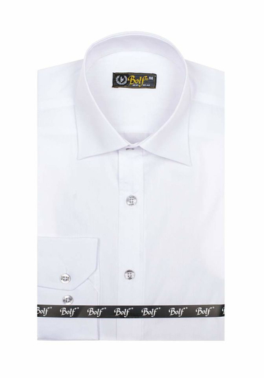 Camisa elegante de manga larga para hombre blanco Bolf 1703