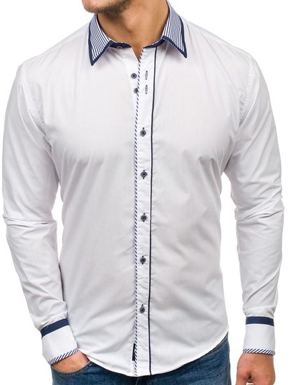 Camisa elegante de manga larga para hombre blanco Bolf 4774