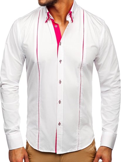 Camisa elegante de manga larga para hombre blanco y rosa Bolf 4744