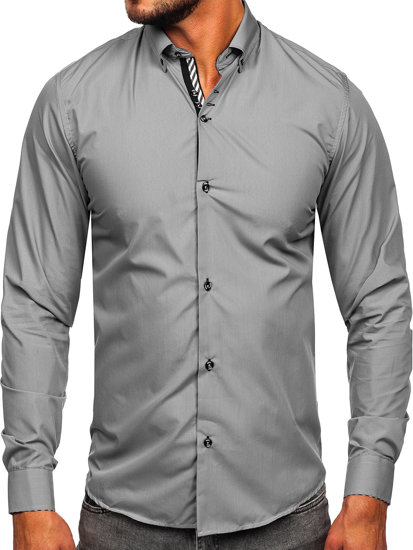 Camisa elegante de manga larga para hombre gris Bolf 5796-1
