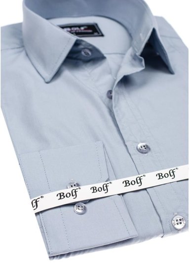 Camisa elegante de manga larga para hombre gris Bolf 6944