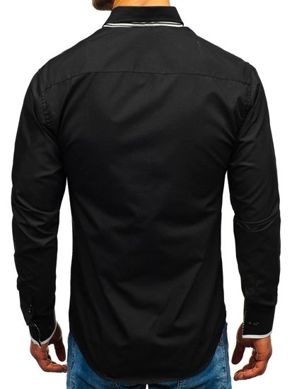 Camisa elegante de manga larga para hombre negra Bolf 1747