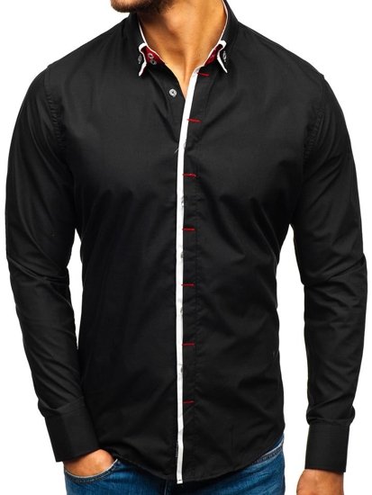Camisa elegante de manga larga para hombre negra Bolf 2767