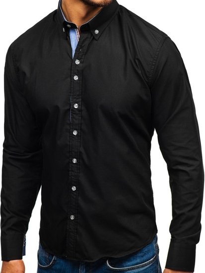 Camisa elegante de manga larga para hombre negra Bolf 8838
