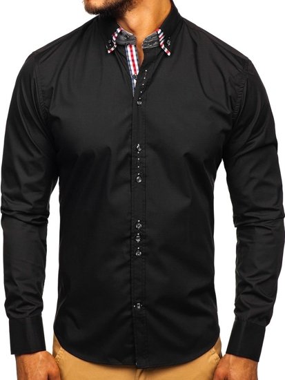 Camisa elegante de manga larga para hombre negro Bolf 0926