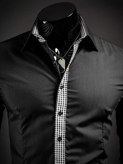 Camisa elegante de manga larga para hombre negro Bolf 0939