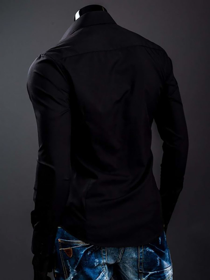 Camisa elegante de manga larga para hombre negro Bolf 1703A