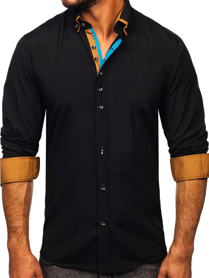 Camisa elegante de manga larga para hombre negro Bolf 3708-1