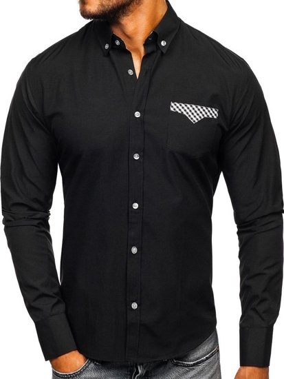 Camisa elegante de manga larga para hombre negro Bolf 4711