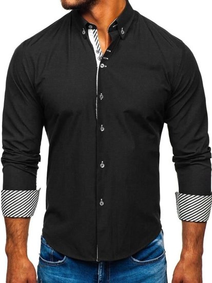 Camisa elegante de manga larga para hombre negro Bolf 5796-1