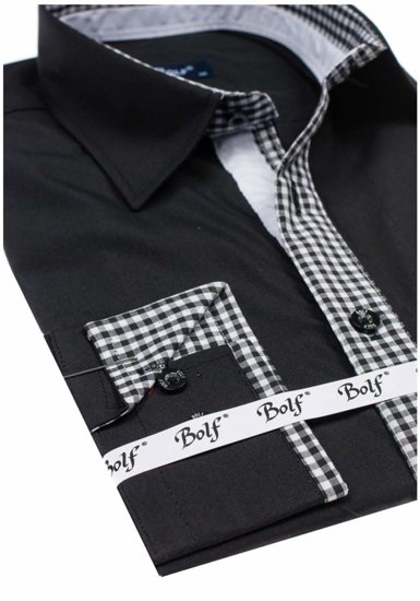 Camisa elegante de manga larga para hombre negro Bolf 6873