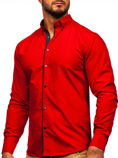 Camisa elegante de manga larga para hombre roja Bolf 7724-1