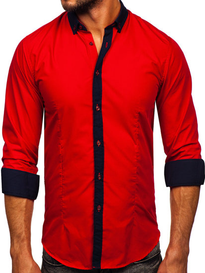 Camisa elegante de manga larga para hombre rojo Bolf 21750