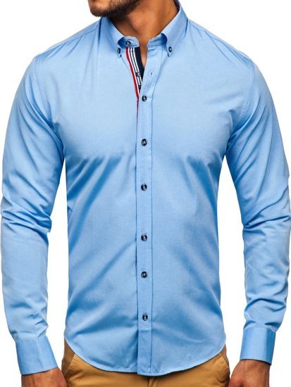 Camisa estampada a manga larga para hombre color azul celeste Bolf 8843