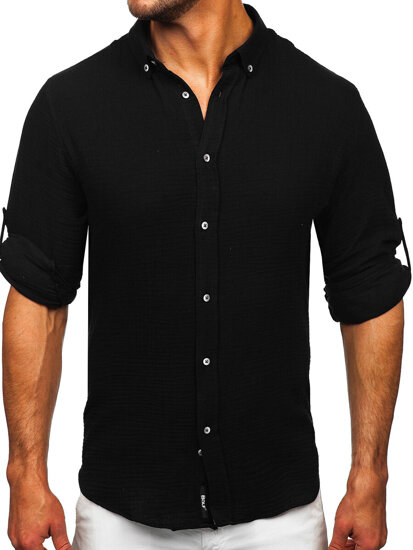 Camisa muselina de manga larga para hombre negro Bolf 22746