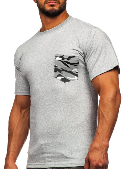 Camiseta algodón de manga corta con bolsillo para hombre gris Bolf 14507