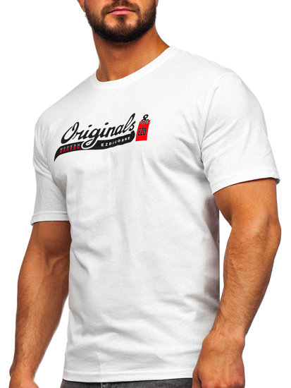 Camiseta algodón de manga corta con impresión para hombre blanco Bolf 14780