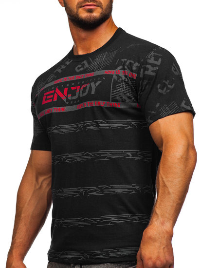 Camiseta algodón de manga corta con impresión para hombre negro Bolf 14471