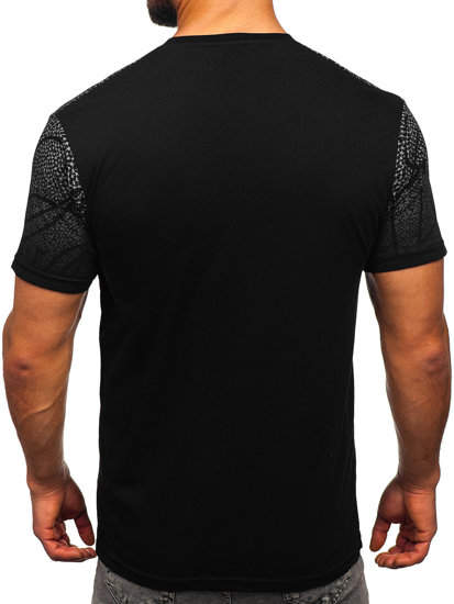 Camiseta algodón de manga corta con impresión para hombre negro Bolf 14710