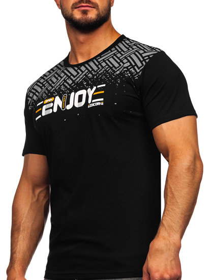 Camiseta algodón de manga corta con impresión para hombre negro Bolf 14720