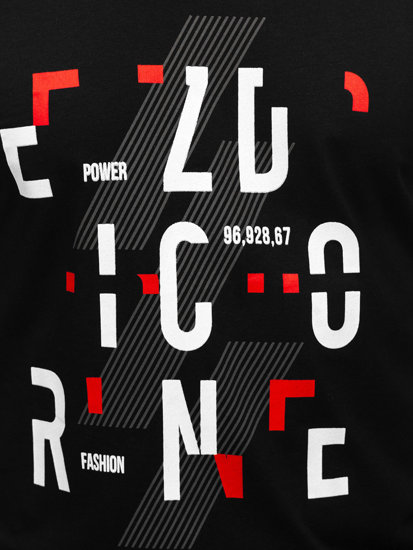 Camiseta algodón de manga corta con impresión para hombre negro Bolf 14752
