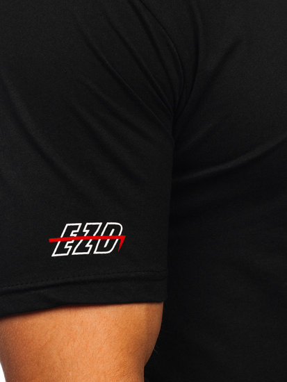 Camiseta algodón de manga corta con impresión para hombre negro Bolf 14782