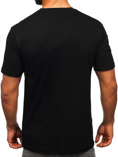 Camiseta algodón de manga corta con impresión para hombre negro Bolf 14782