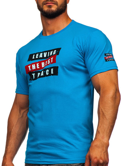 Camiseta algodón de manga corta para hombre azul turquesa Bolf 14514