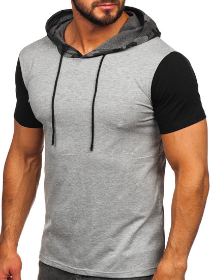 Camiseta camuflaje de manga corta con capucha con impresión para hombre gris Bolf 8T970