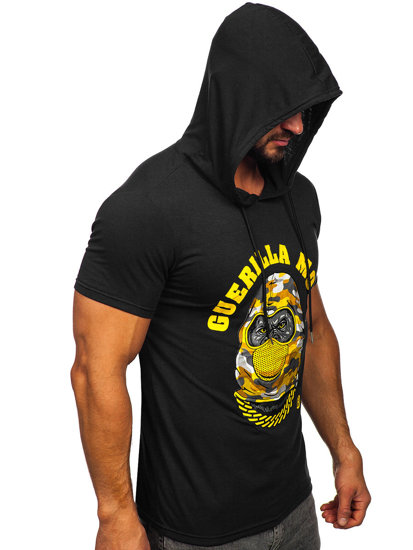 Camiseta de manga corta con capucha con impresión para hombre negro Bolf 8T978