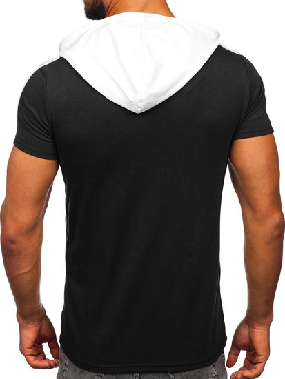 Camiseta de manga corta con capucha sin impresión para hombre negro Bolf 8T299
