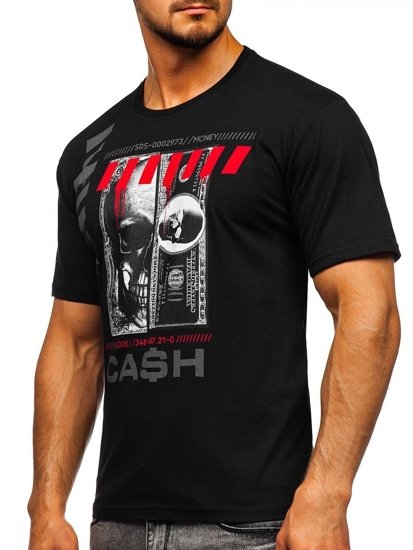 Camiseta de manga corta con estampado para hombre negro Bolf 14315